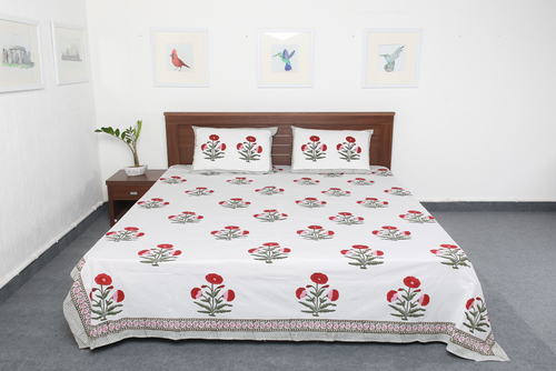 White Cotton Printed Bedsheet