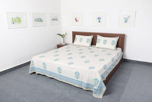 White Jaipuri Block Print Bedsheet