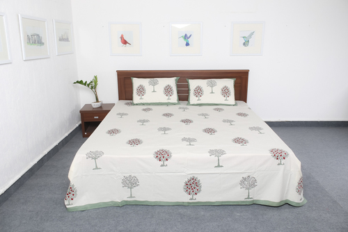 White Cotton Printed Bedsheet