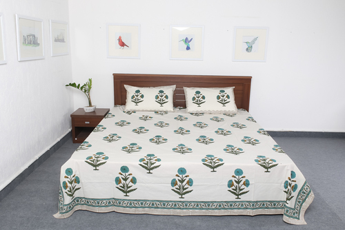 White Jaipuri Block Print Bedsheets