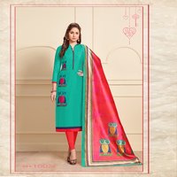 Green And Orange Embroidery Chanderi Salwar Kameez