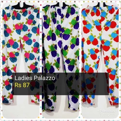 Palazzo - Satin Fabric, Printed Pattern | Colors: Black, White, Orange, Beige, Blue, Pink, Green, Yellow - For Ladies