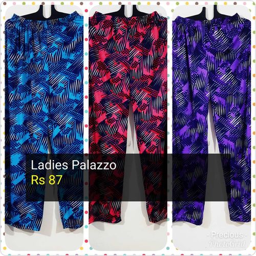 Ladies Printed Palazzo - Satin Fabric, Black, White, Orange, Beige, Blue, Pink, Green, Yellow | Comfortable Fit for All Sizes