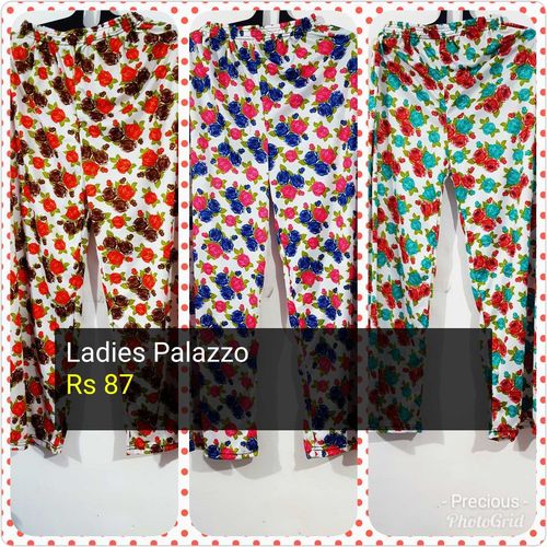 Ladies Printed Palazzo - Cotton, Size M/L/XL, Matte Black, Beige, White, Pink, Rose, Red, Maroon, Yellow | All Season, Modern Design, Satin Fabric