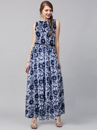 Blue Ladies Printed Gown