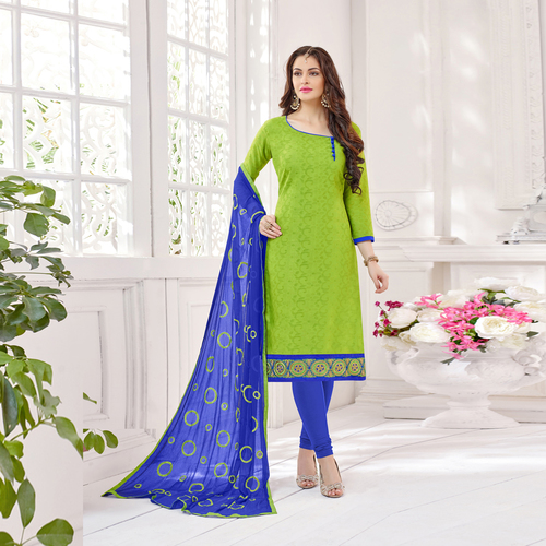 Green And Blue Unstitched Salwar Suit