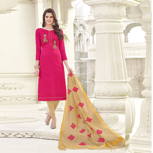 Pink And Cream Banglori Plain Cotton Salwar Suit