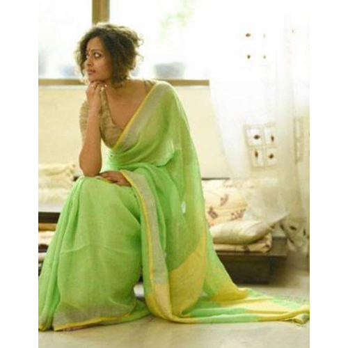 Ladies Green Silk Saree - 5.5 Meters, 44 Inches, Plain Weave | Elegant Design, Vibrant Colors, Soft Texture, Comfortable Fit