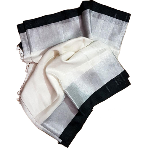 Ladies White Silk Saree With Black Border