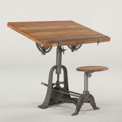 Polished Drafting Table With Stool