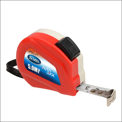 Auto Lock 5MT x 19mm Measuring Tapes - Plastic Material, 5 Meter Length x 19 mm Width, Red and White Color | Ideal for Accurate Measurement