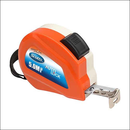 Auto Lock 5MT x 19mm Tapes - Plastic Material, 5 mt x 19 mm Size, Orange and White Color | Ideal for Precise Measurement and Easy Handling