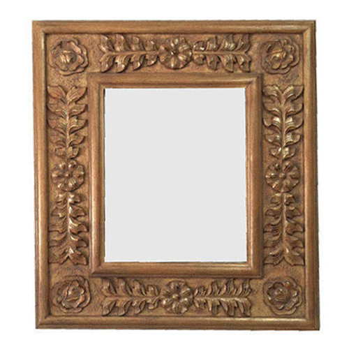 Square Carved Mirror With Wooden Touch