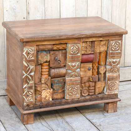 Wooden Storage Carved Bedside