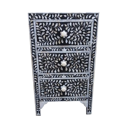 Bone Inlay Bedside Tables With 3 Drawer