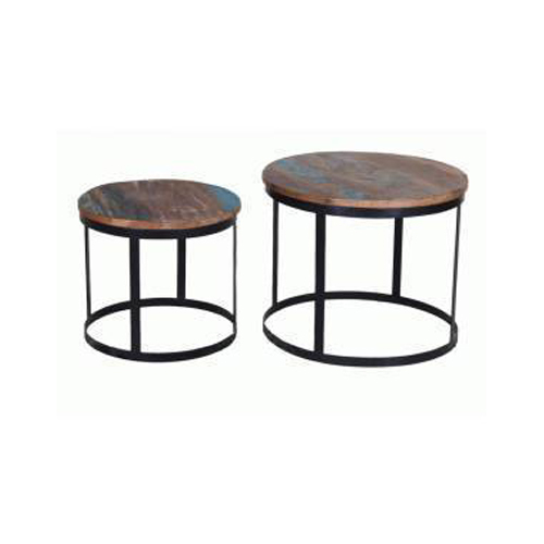 Antique Iron Table With Recycle Wooden Top Set Of Two