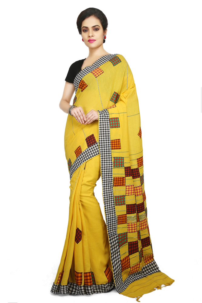 Yellow Buymyethnic Woven Tant Cotton Saree (Yellow)