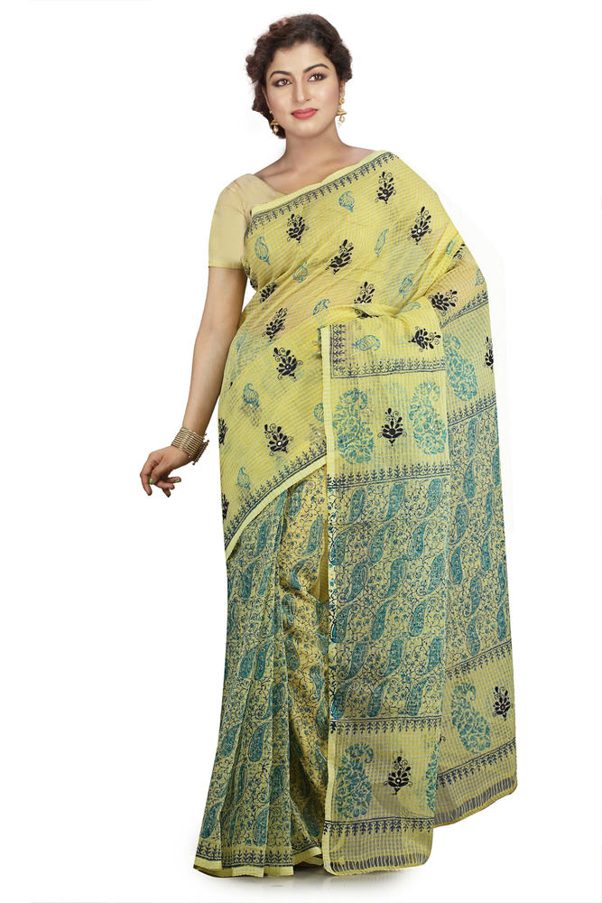 Yellow Buymyethnic Woven Tant Cotton Saree (Yellow)