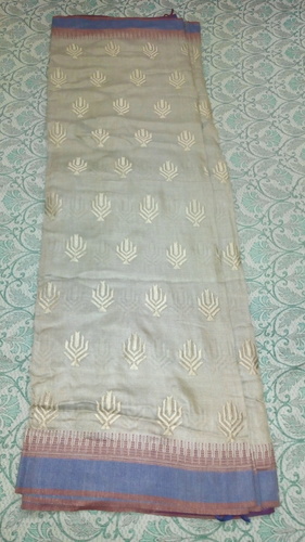 Grey And Blue Tussar Slik Sarees