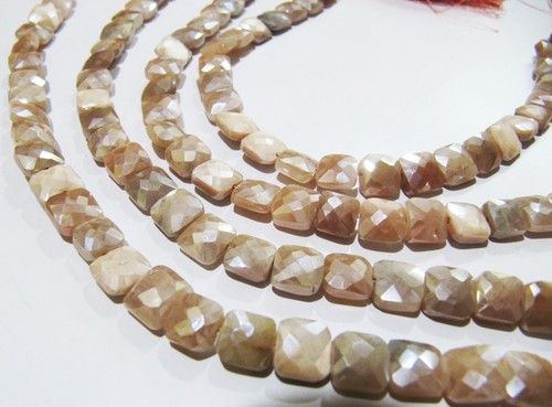 AAA Quality Peach Moonstone AB Coated Cushion Shape beads