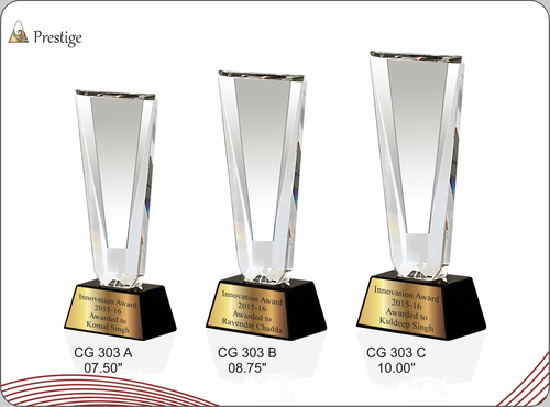PRESTIGE - Crystal Glass With Black Rectangular Base, Variable Height | Elegant Design, Crystal Clear, Versatile Sizes, Customizable Base, Recognition Awards