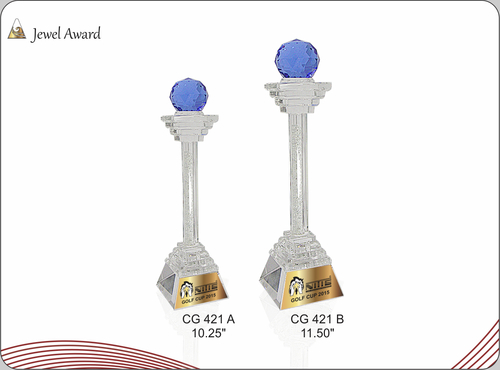 JEWEL AWARD - Crystal Pyramid 10-15" Blue, Sphere Top | Employee Recognition, Sales Achievement, Milestone Celebration