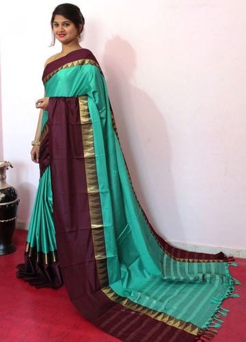 Cotton Silk Saree - 6.3 Mtr Length With Blouse , Soft Cotton Silk Fabric Featuring Elegant Zari Work and Other Unique Design Elements