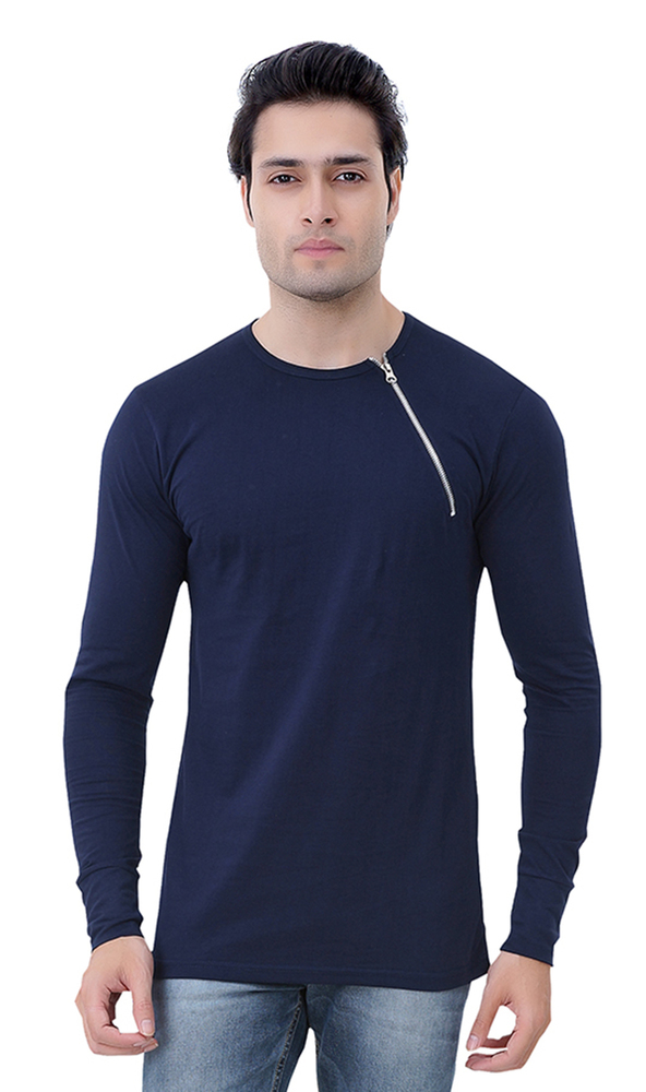 Navy Blue Men'S Cotton Full T-Shirt