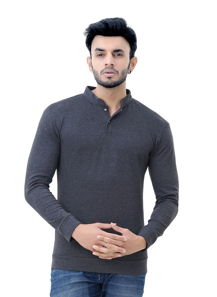 Grey Men'S Full Sleeve T-Shirt