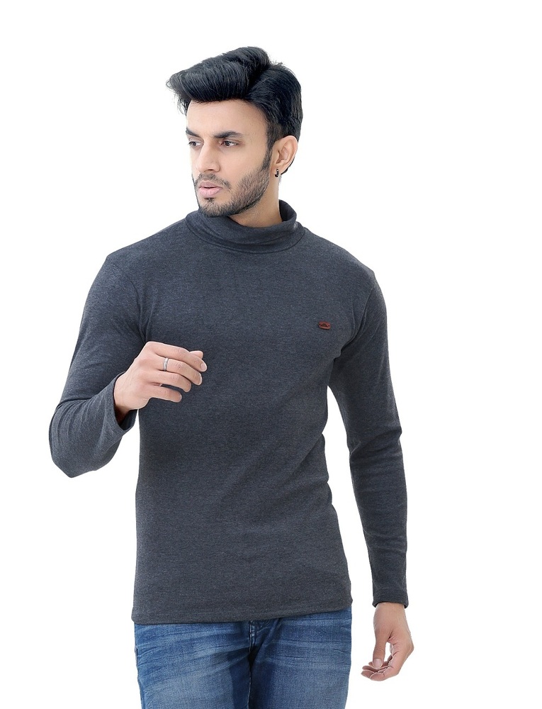 Grey Men'S Hi-Neck Full Sleeve T-Shirt
