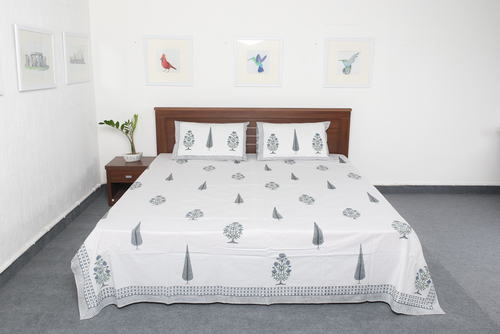 White Jaipuri Cotton Bedsheet