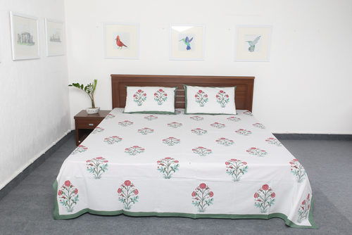 Jaipuri Block Print Bed Sheet - 100% Cotton, 90x108 Inches | Eco-Friendly, Traditional Motifs, Includes 2 Matching Pillow Covers, Soft and Washable