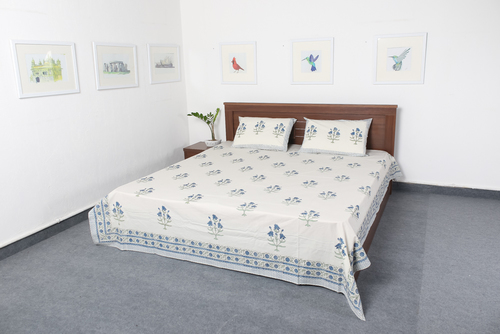 White Block Printed Bedsheet