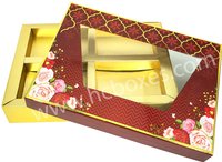 Dry Fruit Box - Cardboard, 11.5"x8.5", Purple & Blue | Customizable 4-part Design, Matte Lamination With Gold Foil Finish