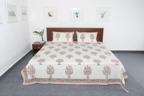 White Hand Block Print Bedsheets