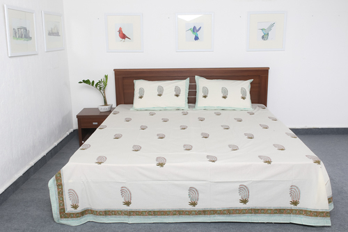 White Hand Block Printed Bedsheet