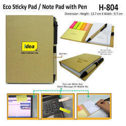 Yellow Eco Sticky Pad With Pen