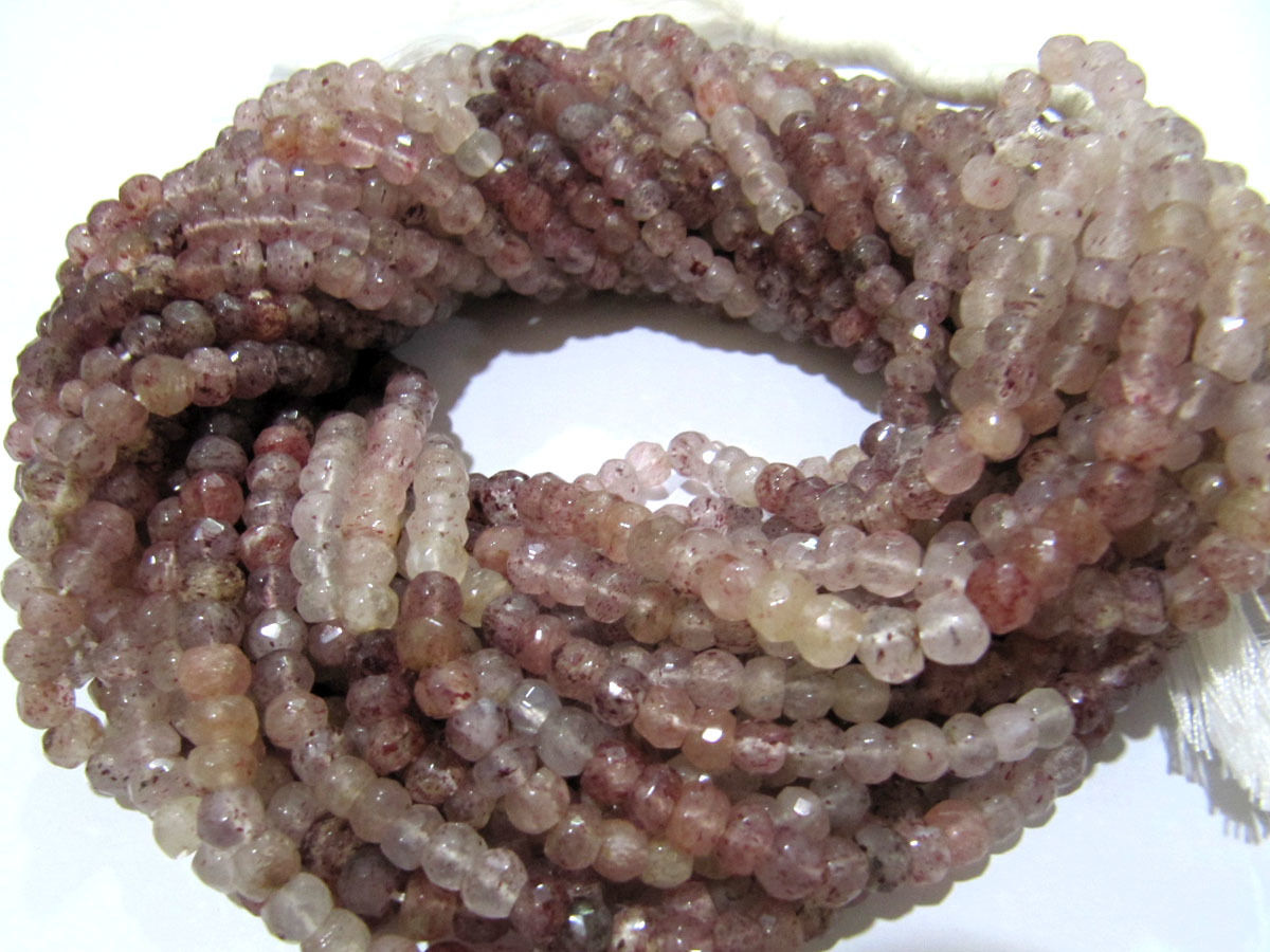 Natural Strawberry Quartz Rondelle Faceted Briolette Beads