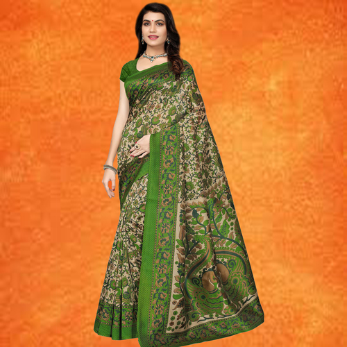 Green Stylish Kalamkari Print Mysore Silk Saree