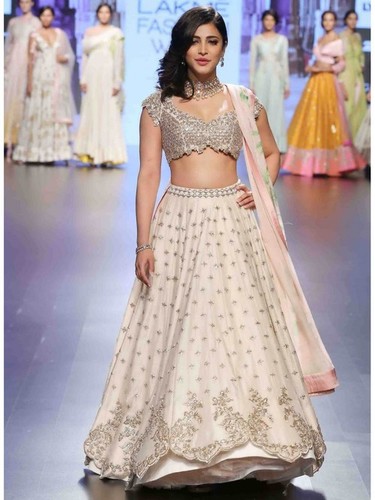 Cream Silk Embroidery Lehenga Choli - Designer Bridal Wear, Customizable for Weddings, Dry Clean Only