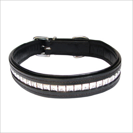 Leather Dog Collar - Genuine Leather, Adjustable Size, 1.5 inches Wide, Black Color | Durable, Comfortable Fit, Stainless Steel Buckle, Sparkling Cubic Zirconia