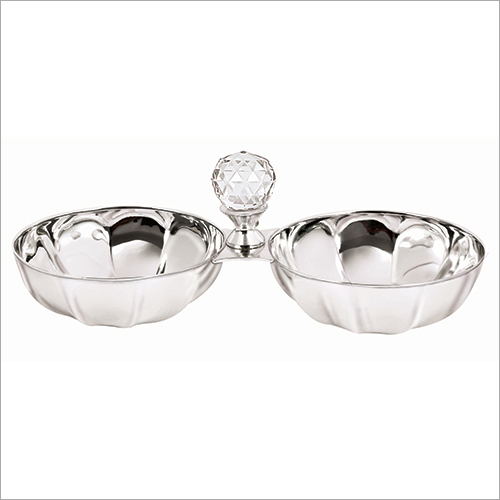 Bowl - Silver-Plated, 10x6x4 Inches | 2-Cup Capacity, Polished Finish, Durable Material, Crystal Knob Handle, Elegant Design, Versatile Use