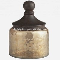 Glass Storage Canister - 21-15 Cm Round Structure, Brown Finish & Silver Detailing, 100% Handmade Craftsmanship