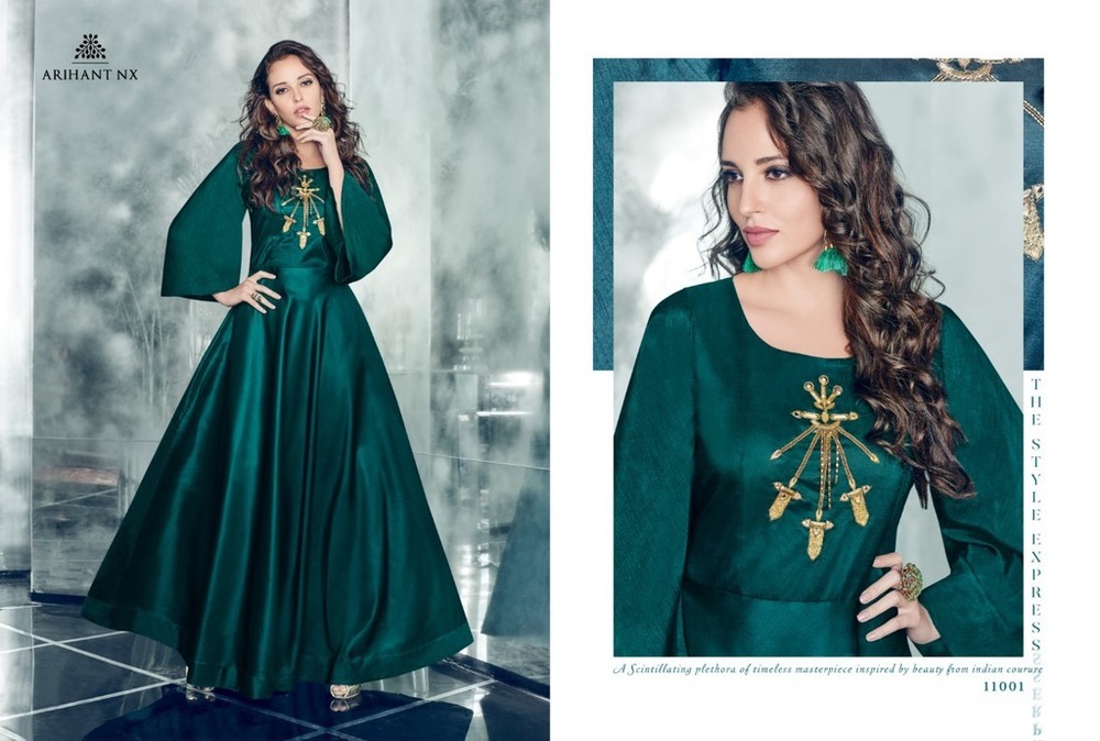 Green New Fancy Designer Anarkali Silk Suits