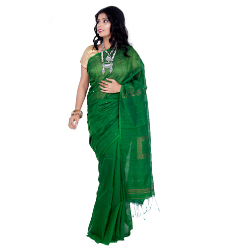 Green Base Fancy Cotton Silk Saree