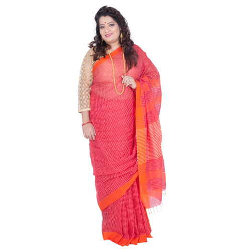 Pink Base Ladies Pure Handloom Saree