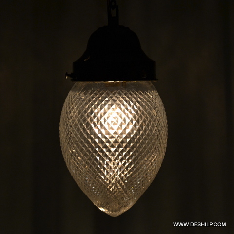 CLEAR GLASS CRYSTAL CUTTING HARD WORK HANGING LAMP WITH FITTING
