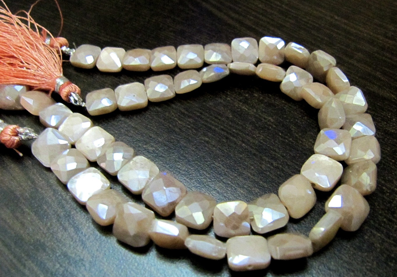 AAA Quality Peach Moonstone AB Coated Cushion Shape beads