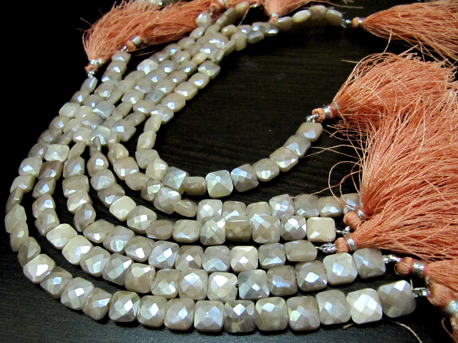 AAA Quality Peach Moonstone AB Coated Cushion Shape beads