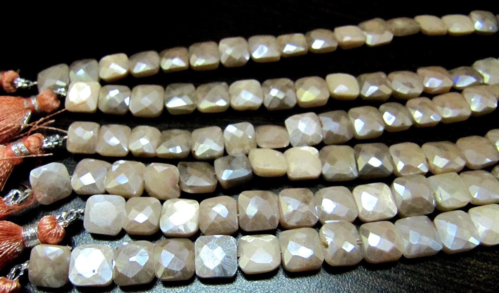 AAA Quality Peach Moonstone AB Coated Cushion Shape beads